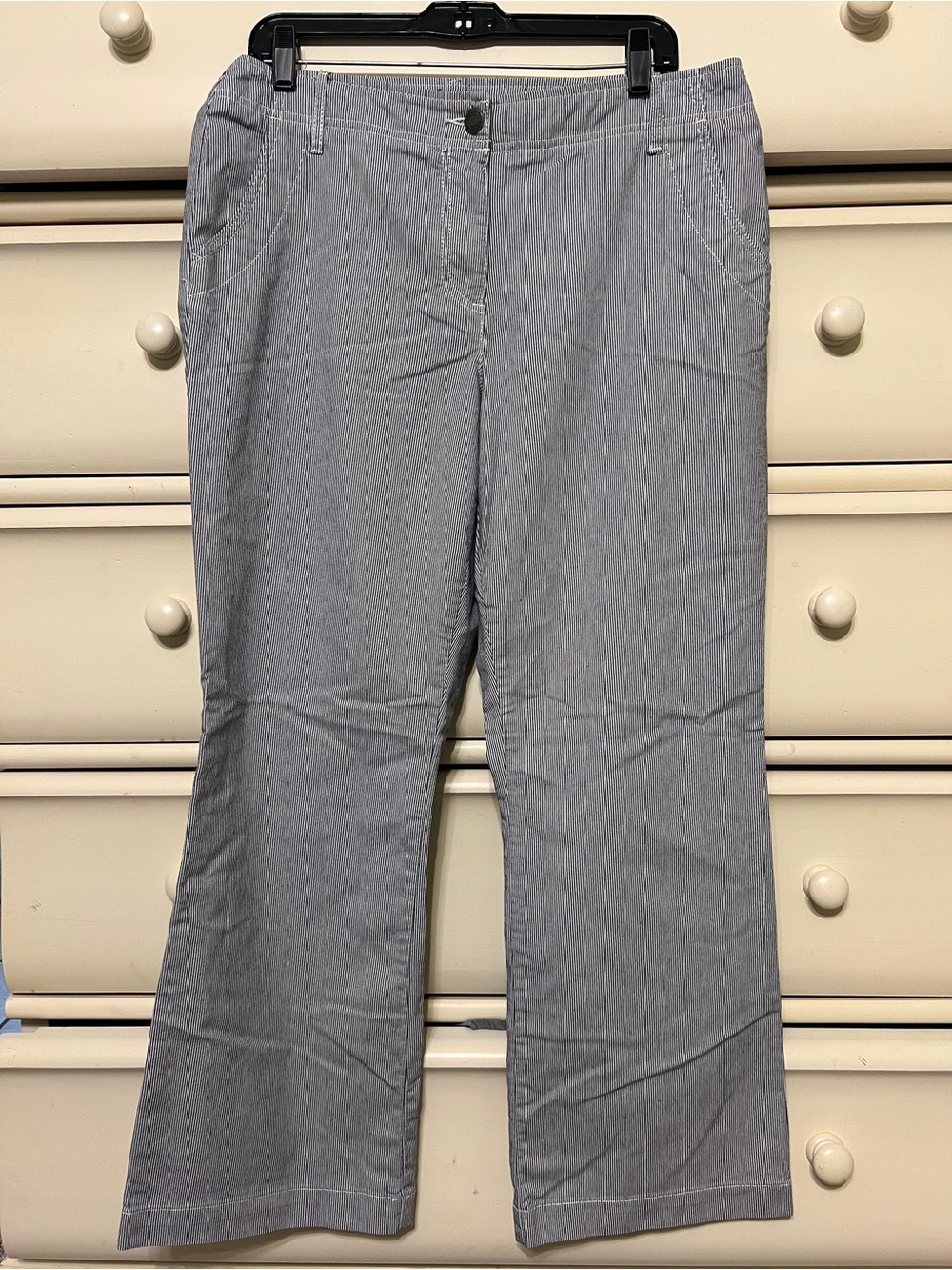 Chico's Additions Navy and White Striped Pants Size 12